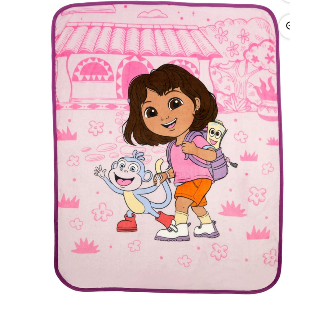 NEW Nickelodeon Dora Pink Purple Silky Soft Throw Blanket One Size